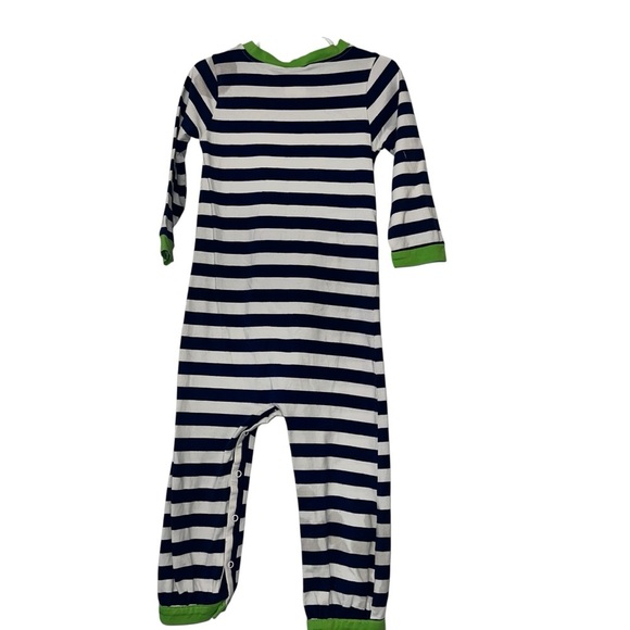 Smocked Polkadot Striped Blue white Green dinosaur appliquéd romper sz 3 *play* - Picture 2 of 5